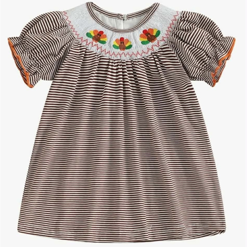 Striped Kids Dress with Embroidered Details